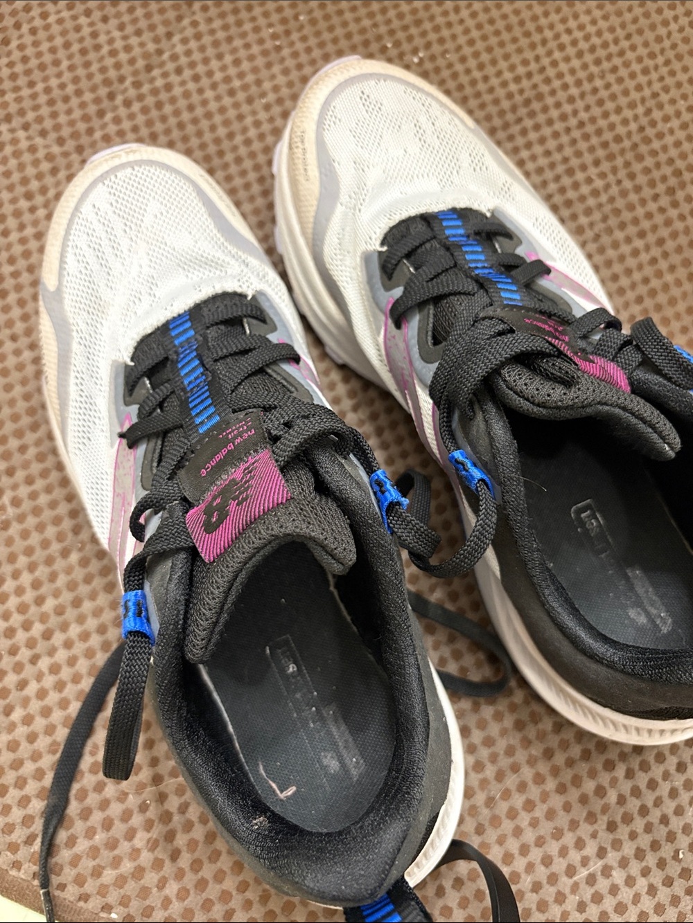 New Balance White Sneakers with Pink Logo & Blue Midsole Accents